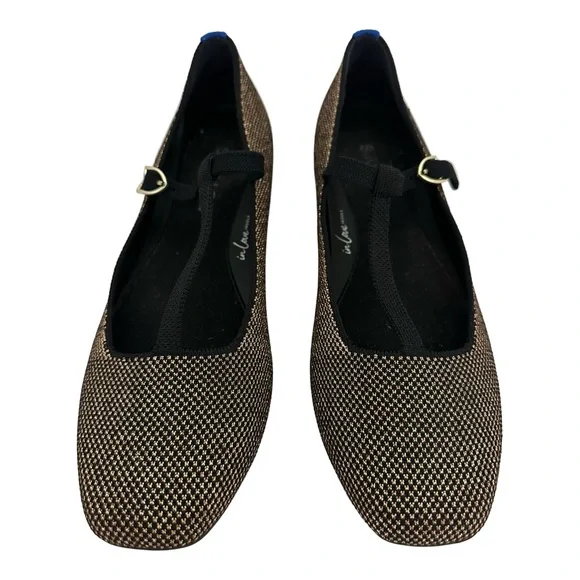 Rothy's T-Strap Mary Jane Flats Bronze Black Metallic Knit Women's Size 9 - Picture 4 of 10
